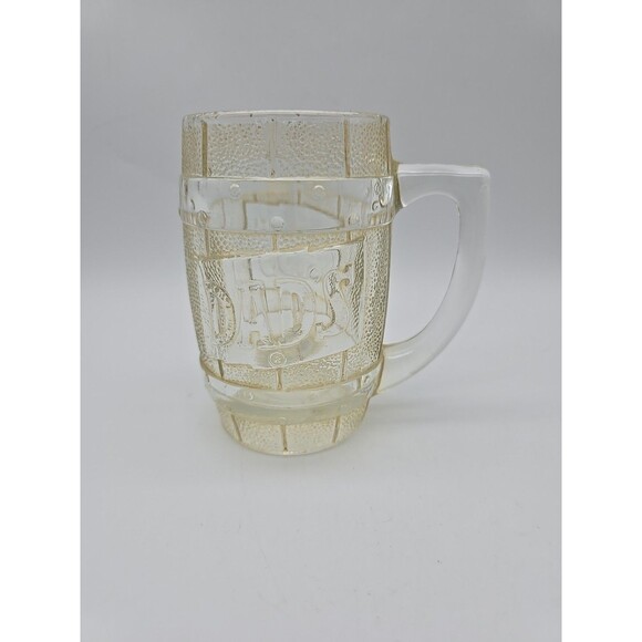 Vintage DAD'S ROOT BEER Amber & Clear Barrel Shaped Heavy Glass Mug 5.25" Tall - Picture 1 of 10